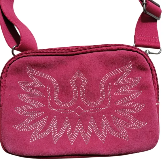 Ariat Hot Pink Belt Bag Genuine Leather with Embroidered Design - Picture 3 of 15